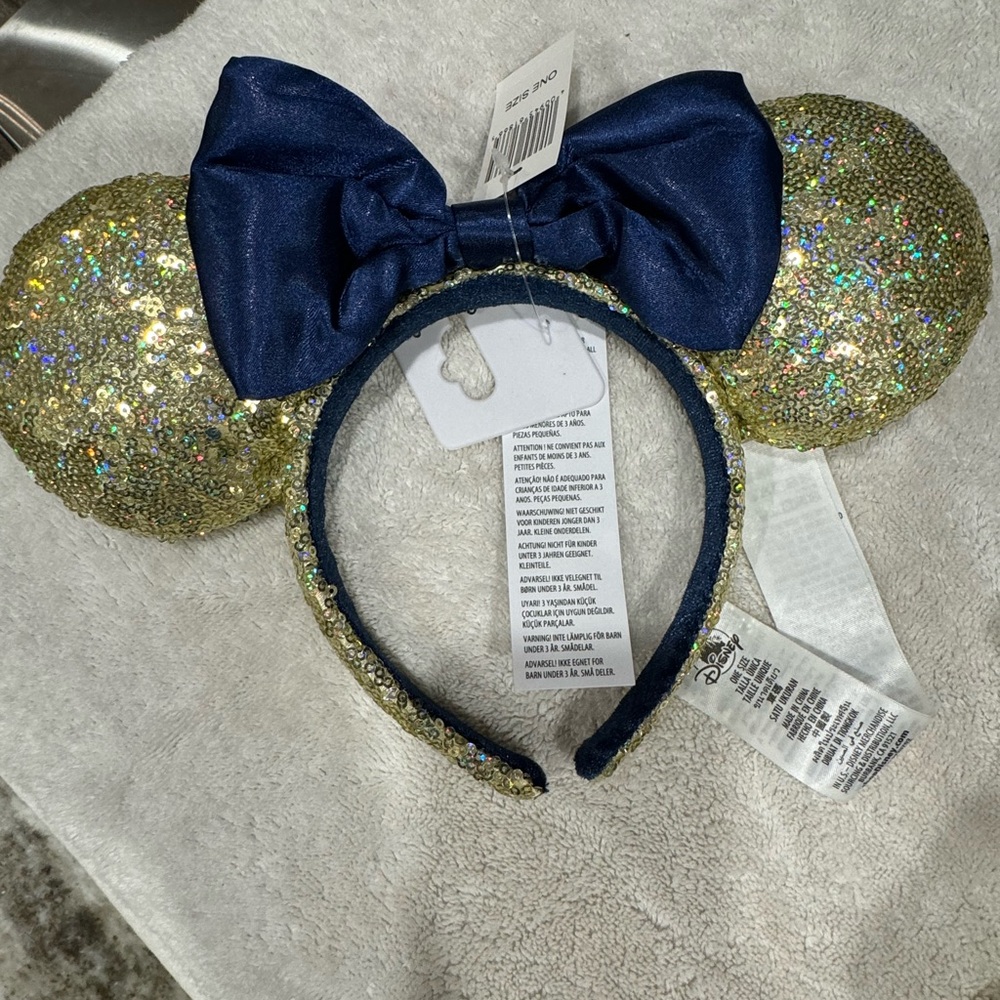 NWT Disney Parks-WDW 50th Anniversary Gold Navy Sequin Minnie Ears
